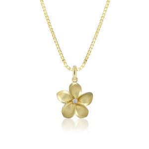 14K YG Plumeria Diamond Pendant 13mm