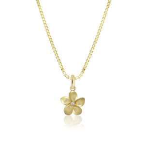 14K YG Plumeria Diamond Pendant 9mm