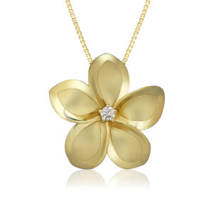14K YG Plumeria Diamond Pendant 29mm
