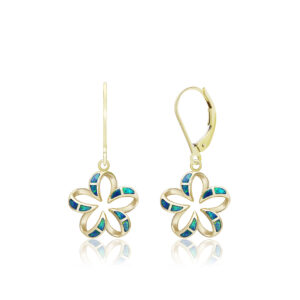 Floating Plumeria Opal Leverback Earrings