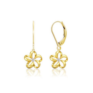 Diamond Floating Plumeria Leverback Earrings 10mm